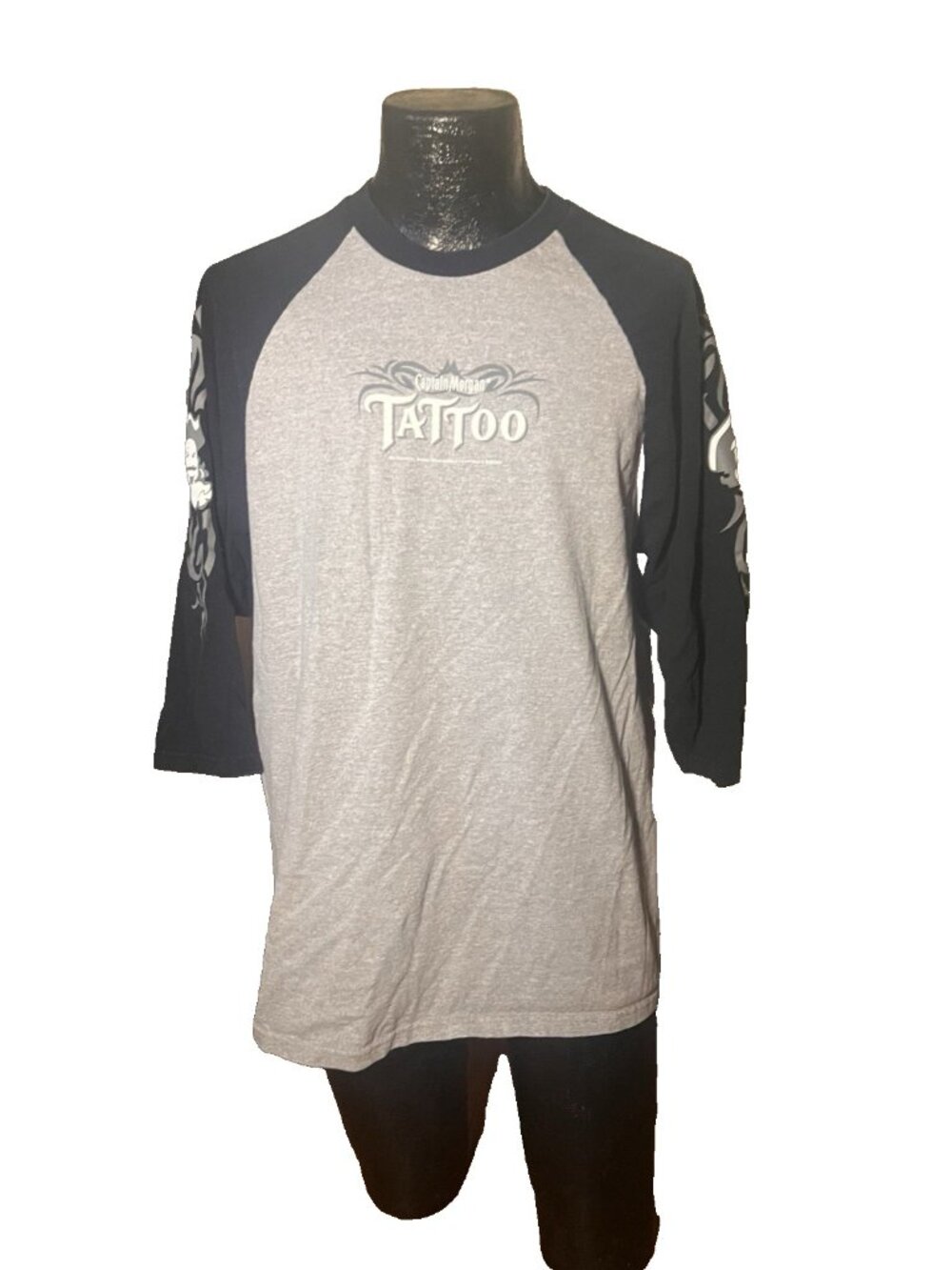Vintage Captain Morgan Tattoo Rum Promo Baseball Raglan Shirt Mens L Anvil Gray